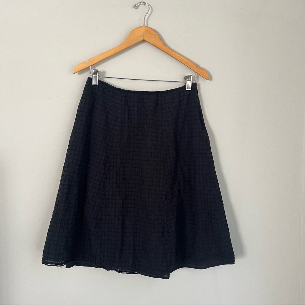 Eileen Fisher Black Organic Cotton Voile Box Knee Length Full Skirt Size XS
